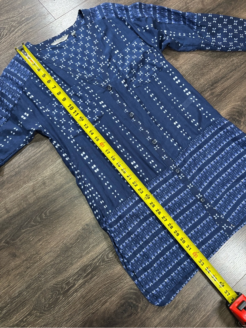 Women's Navy Patterned Button-Front Top - Picture 8 of 13